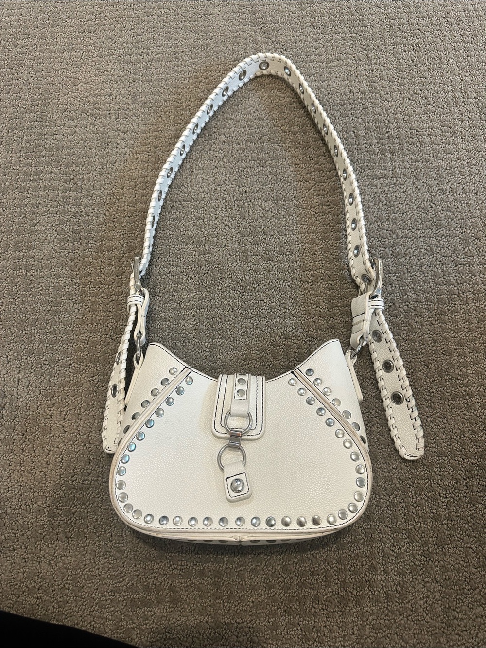 Urban Outfitters White Studded Shoulder Bag with Silver Hardware